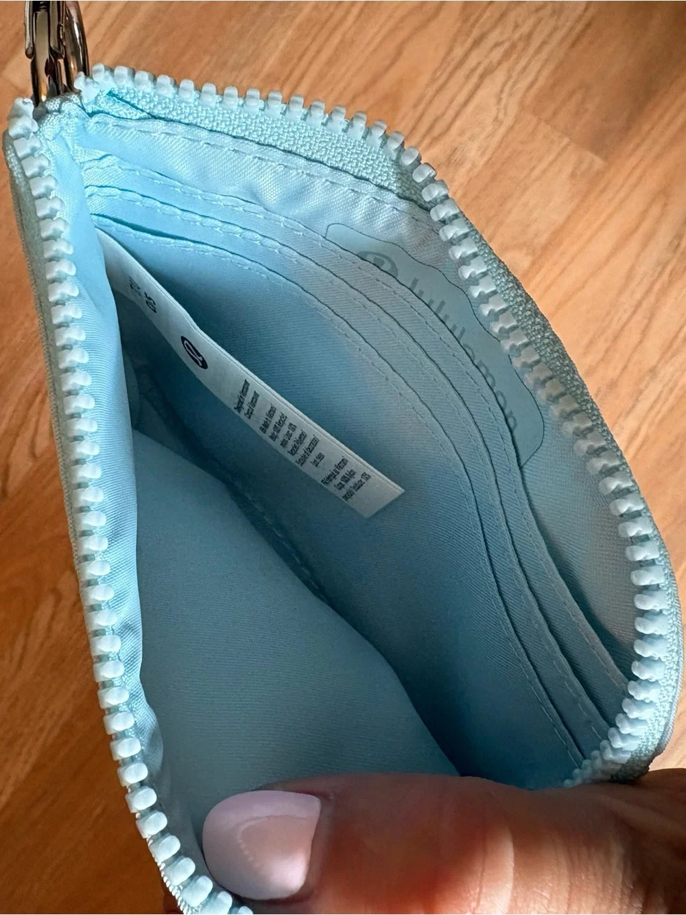 Lululemon Powder Blue Coin Pouch with Pink Logo